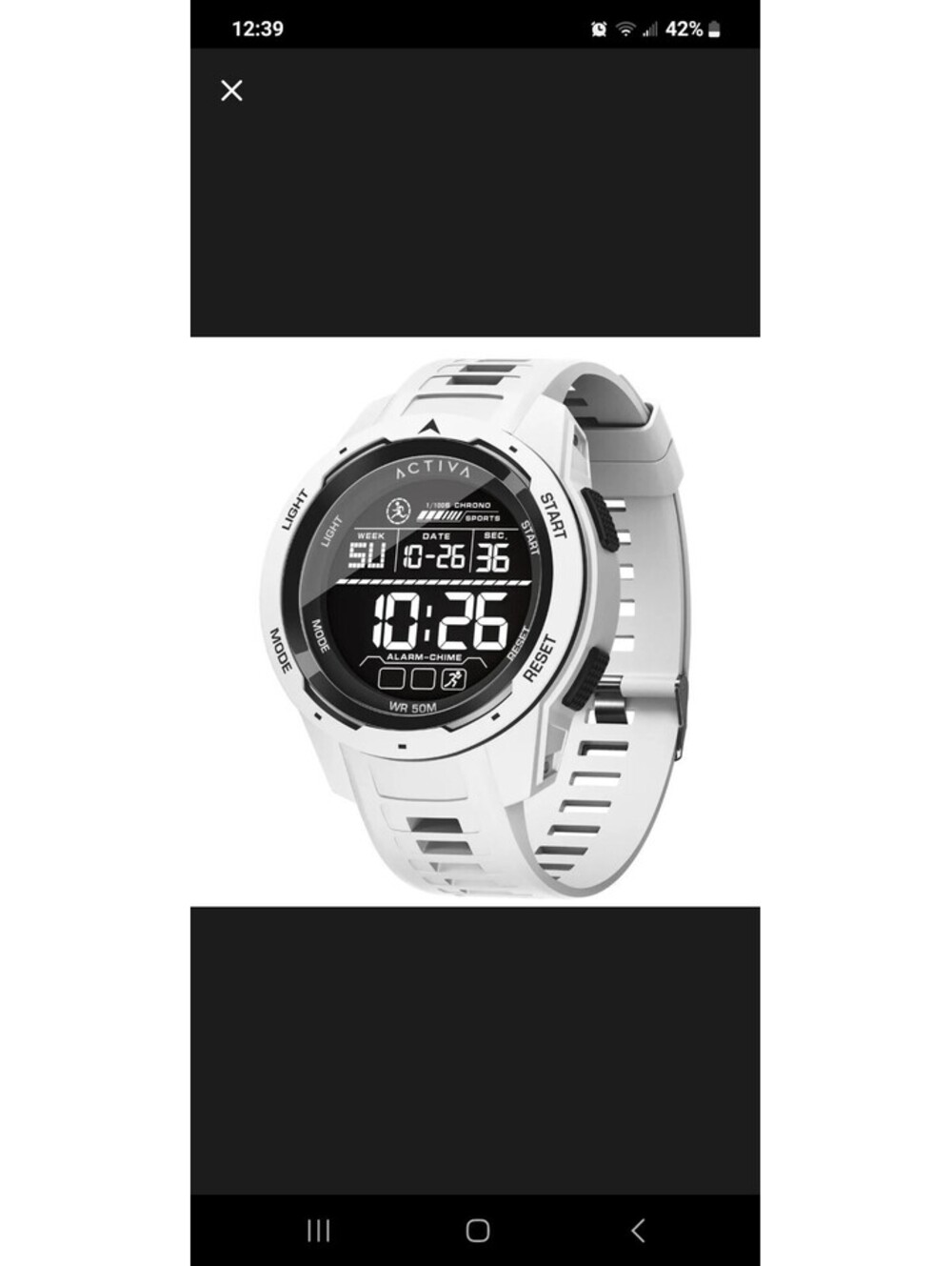 40 Activa Men's Digital Alarm-Chime Watch White Band Black Dial 30M in Box A40